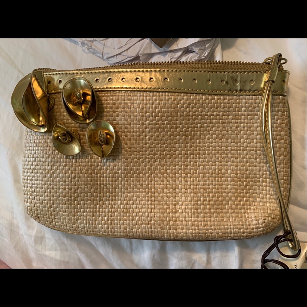 Cole Haan Clutch Material w/Gold Leather.  NWT